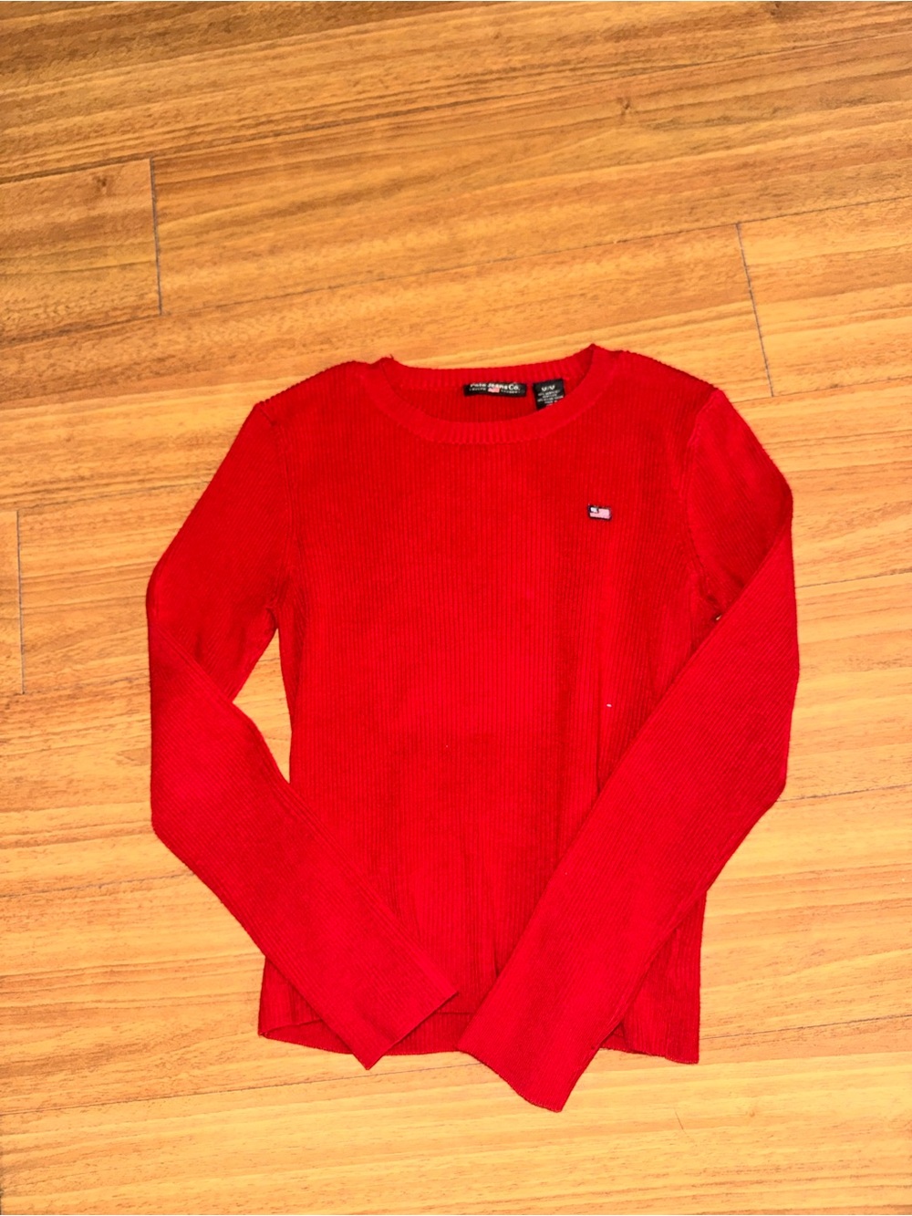 Ralph Lauren Bright Red Ribbed Long-Sleeve Crewneck Top